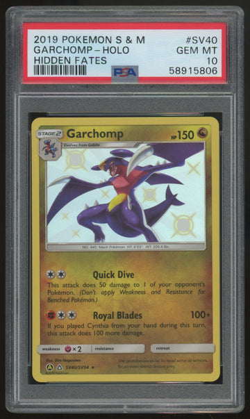 2019 Pokemon Garchomp Hidden Fates Holo #SV40 PSA 10