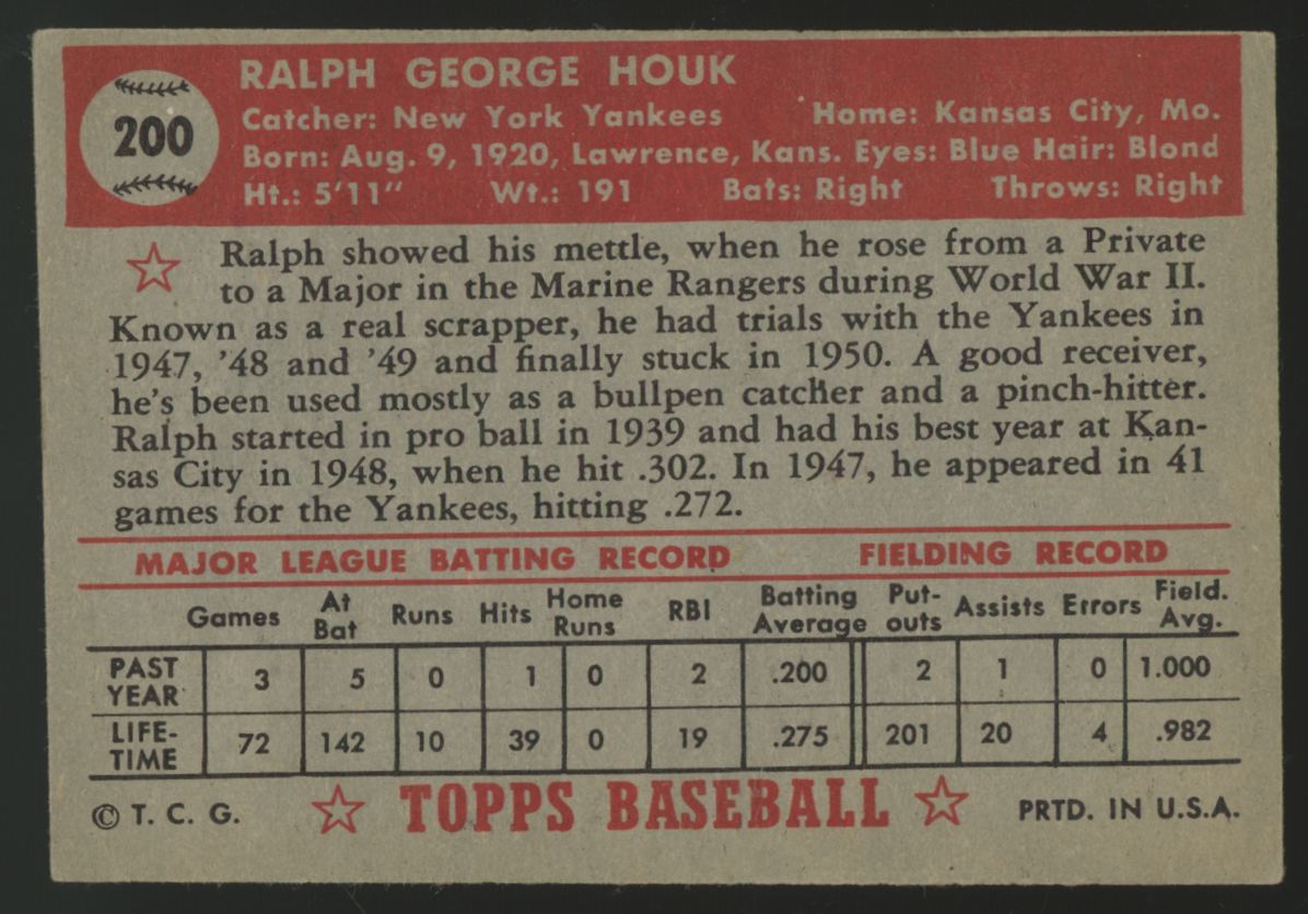 1952 Topps Ralph Houk #200 Good
