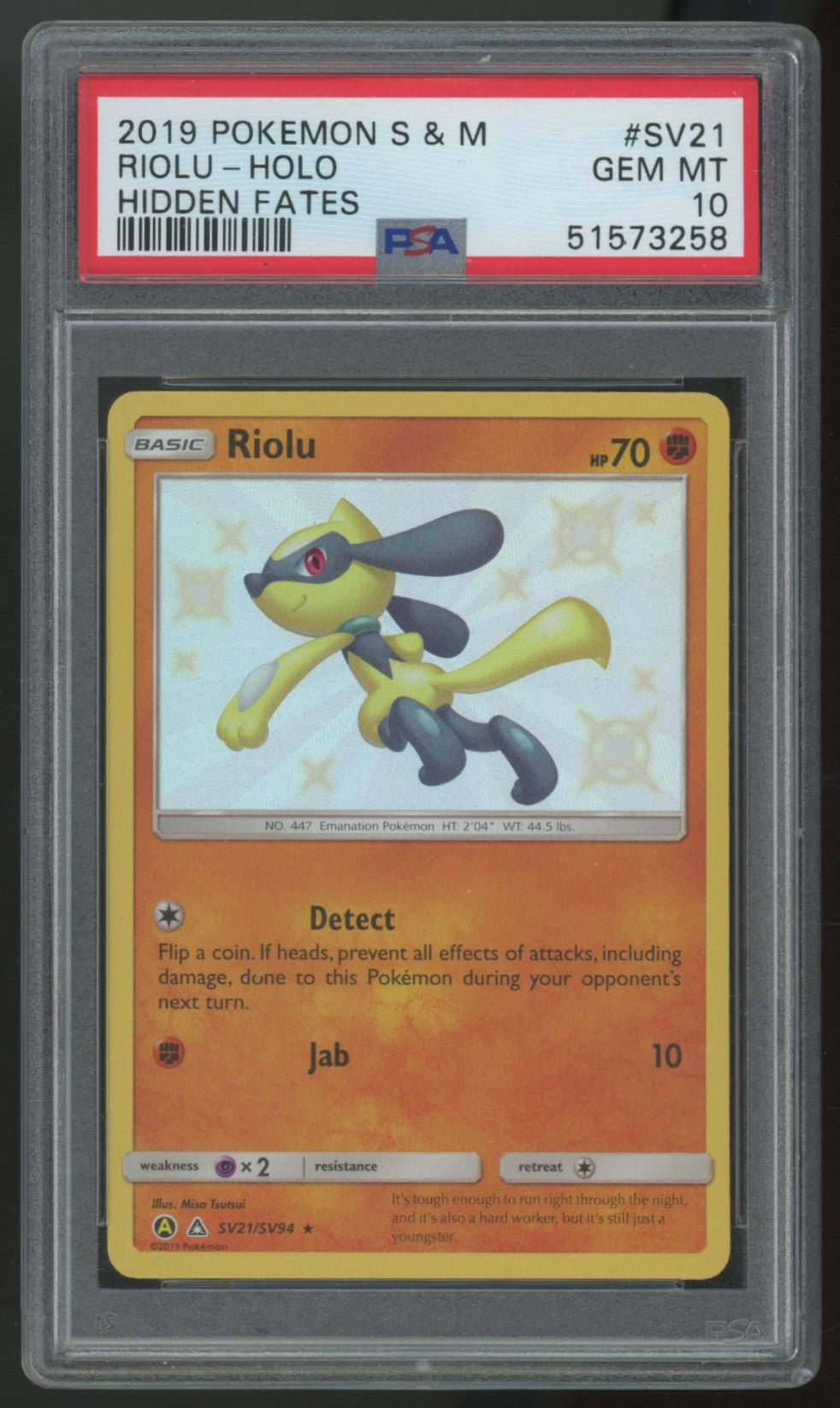 2019 Pokemon Riolu Hidden Fates Holo #SV21 PSA 10