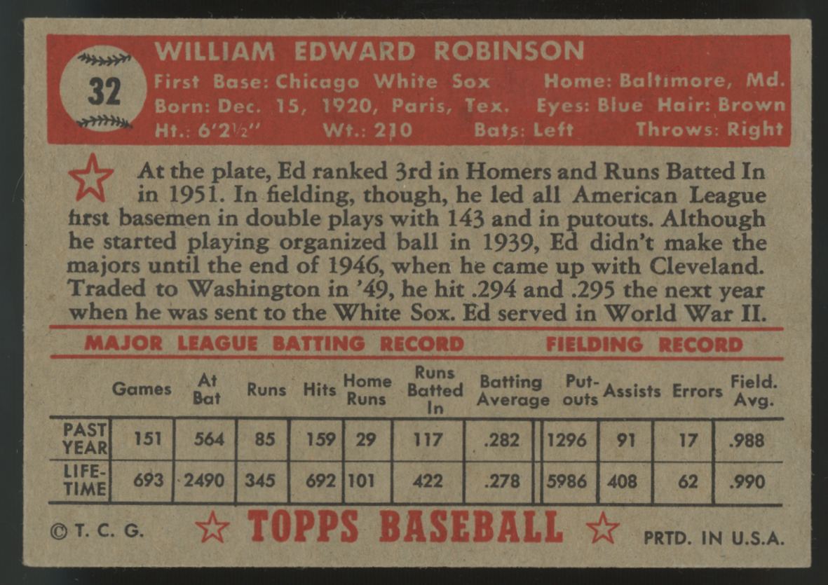 1952 Topps Eddie Robinson RC #32 VG "A"