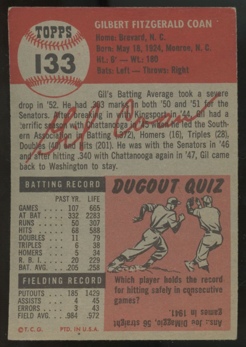 1953 Topps Gil Coan #133 EX