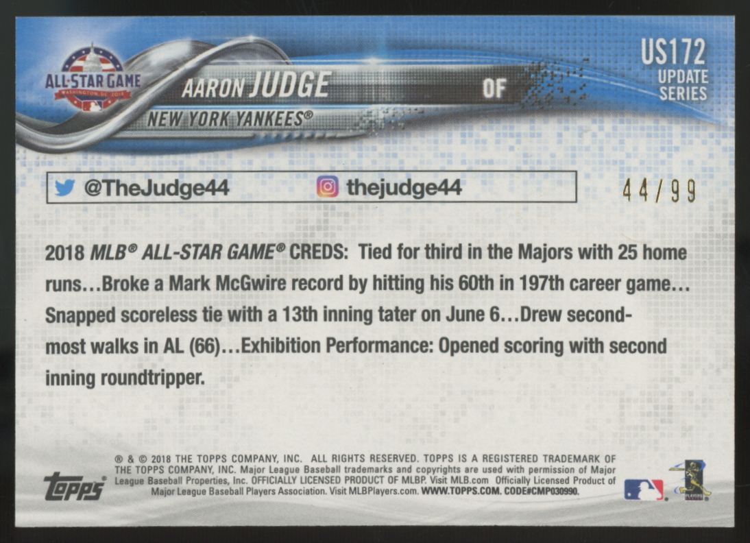 2018 Topps Update Aaron Judge All-Star Vintage Stock /99 #US172