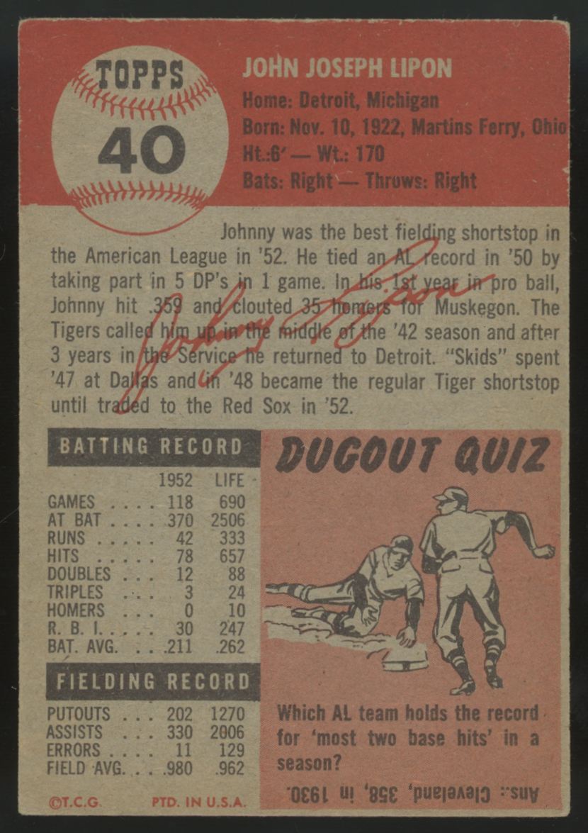 1953 Topps John Lipton #40 VG/EX