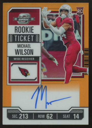 2023 Contenders Optic Michael Wilson RC Ticket Orange Auto /50 #126