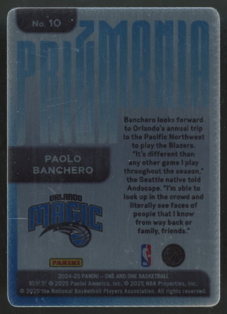 2024-25 Panini One And One Paolo Banchero Prizmania W/ Protective Cover SSP #10