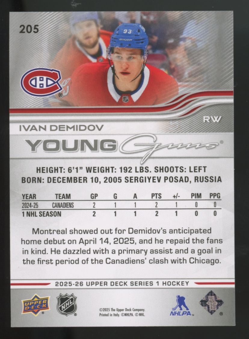 2025-26 Upper Deck Series One Ivan Demidov RC Young Guns #205