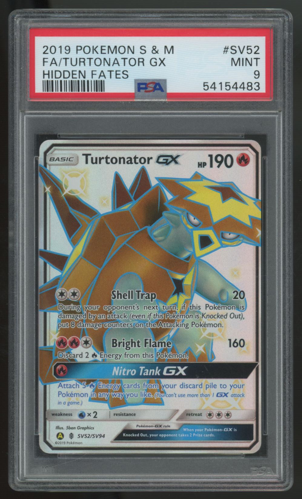2019 Pokemon Turtonator GX Hidden Fates Full Art #SV52 PSA 9