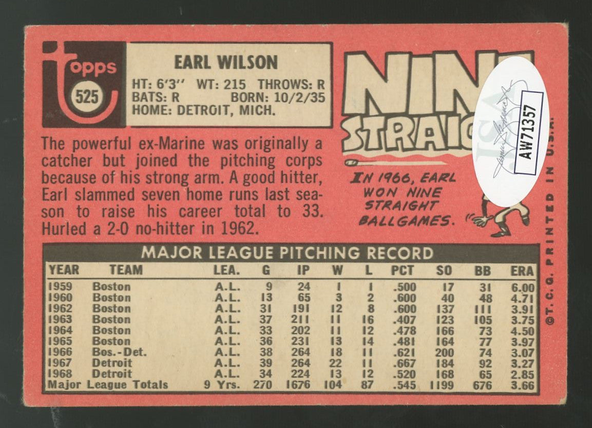 1969 Topps Earl Wilson #525 Signed Auto JSA