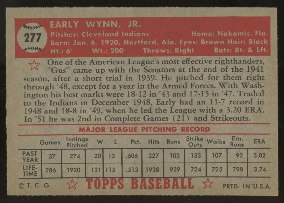 1952 Topps Early Wynn #277 EX+