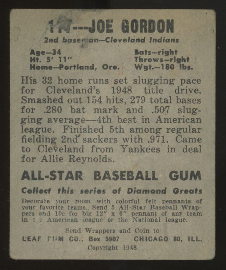 1948 Leaf Joe Gordon #117 Good