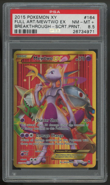 Pokemon Mewtwo EX XY Breakthrough Full Art Secret Print #164/162 PSA 8.5