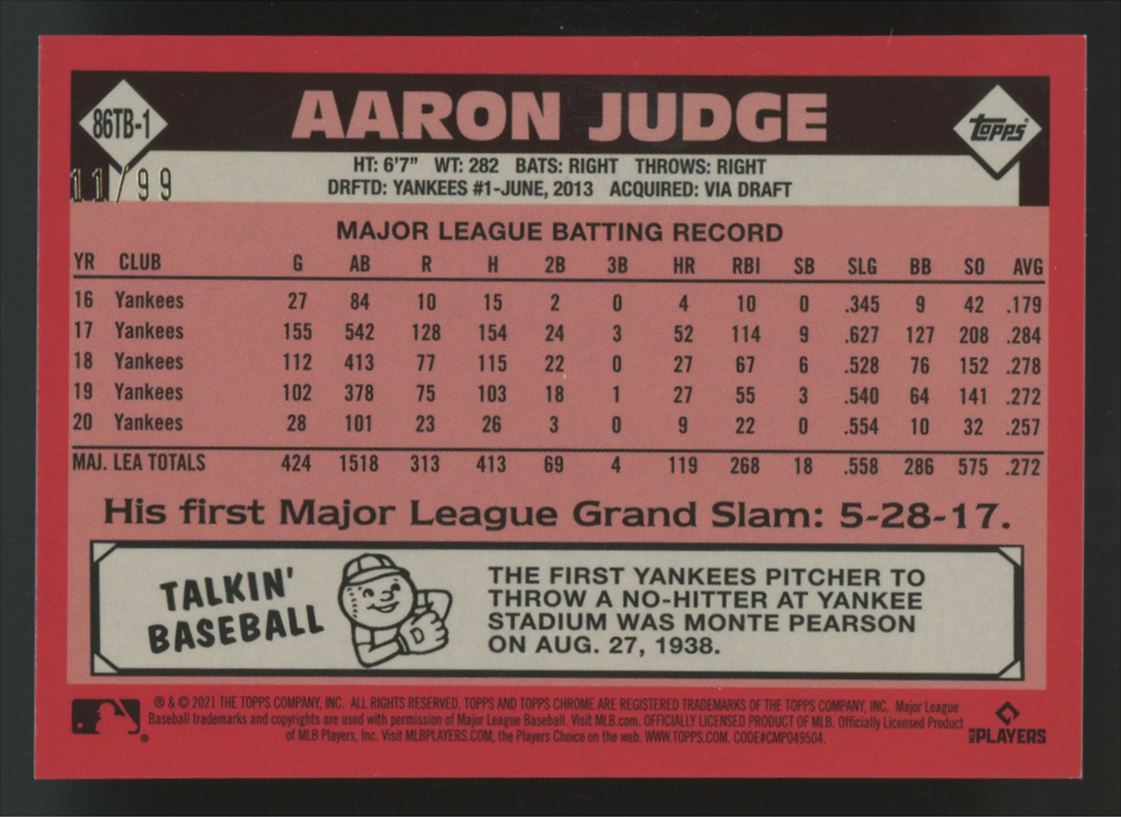 2021 Topps Chrome Ben Baller Aaron Judge 1986 Green /99 #86TB-1