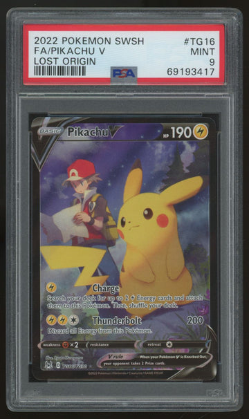 2022 Pokemon Pikachu V Lost Origin Full Art #TG16 PSA 9