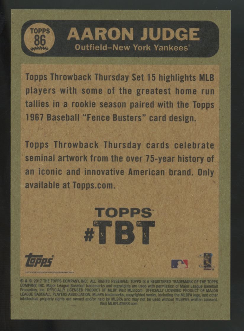 2017 Topps Aaron Judge RC 1967 Fence Busters Throwback Thursday #86