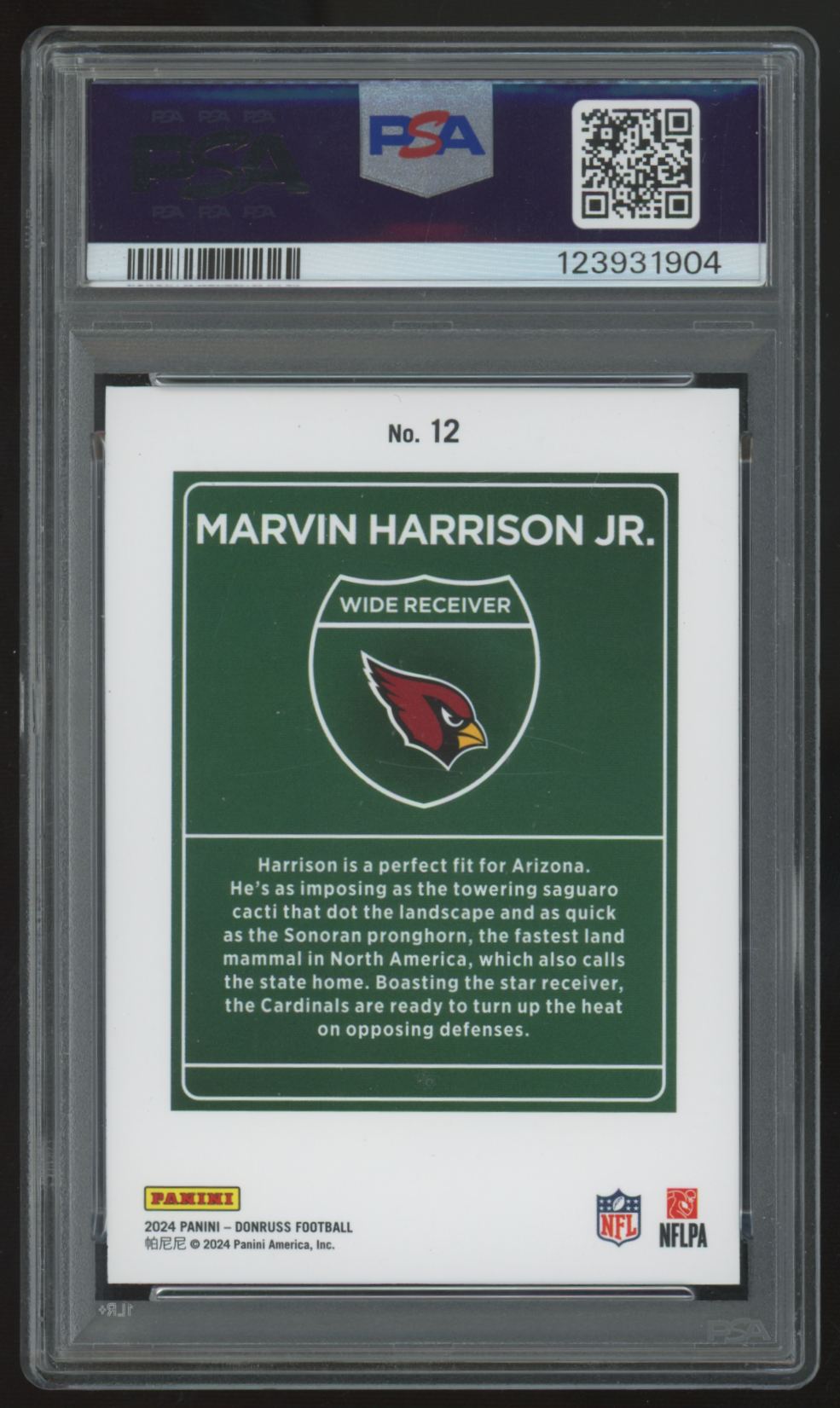 2024 Panini Donruss Marvin Harrison Jr. RC Downtown! SSP #12 PSA 9 *904