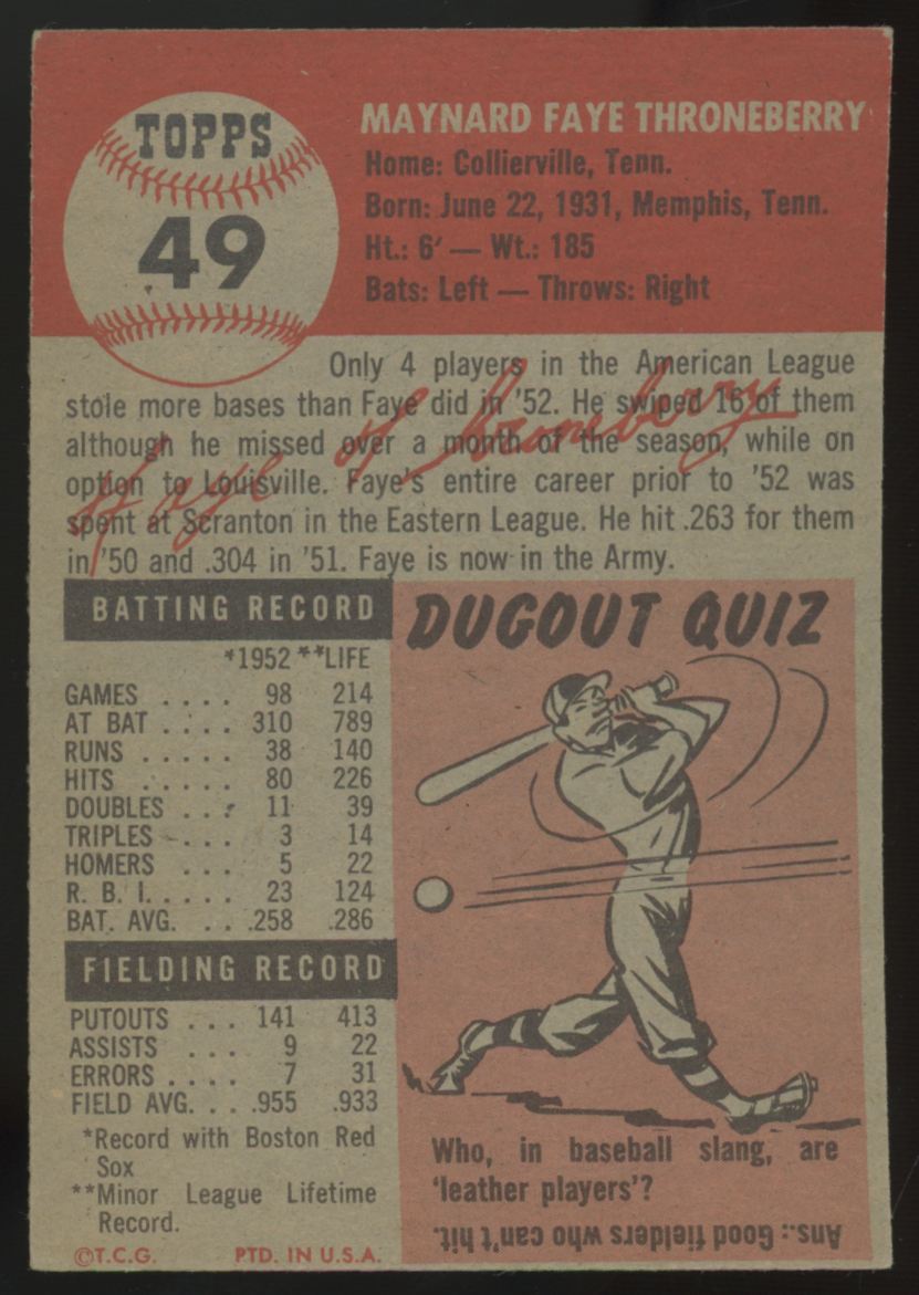 1953 Topps Faye Throneberry #49 EX/MT
