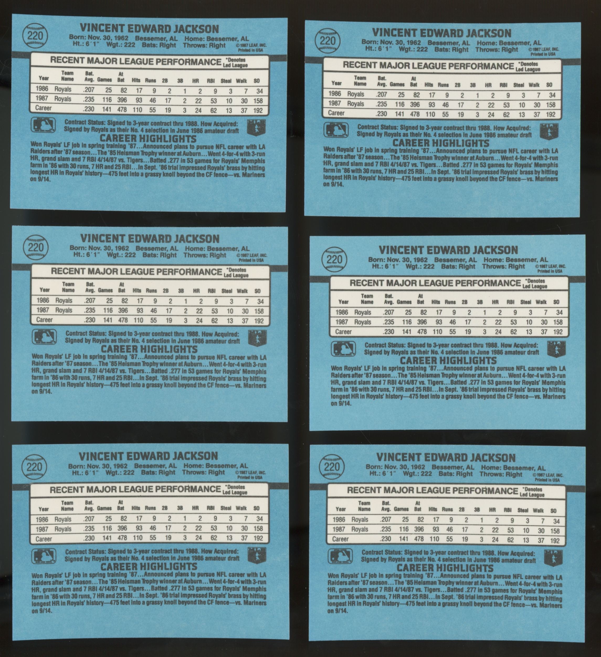 1988 Donruss Bo Jackson #220 (Lot Of 50)