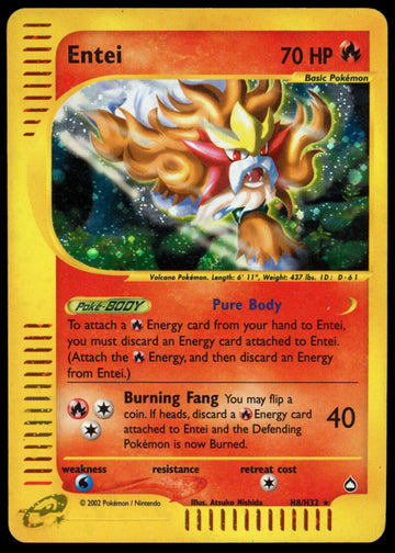 2003 Pokemon Entei Aquapolis Holofoil H8/H32 Lightly Played