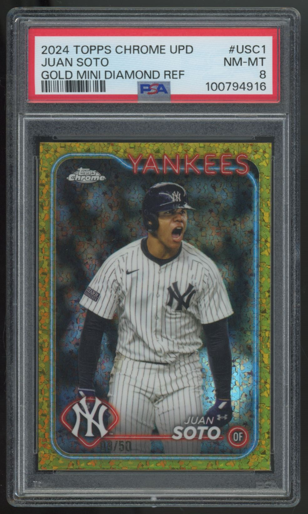 2024 Topps Chrome Update Juan Soto Gold Mini Diamond /50 #USC1 PSA 8