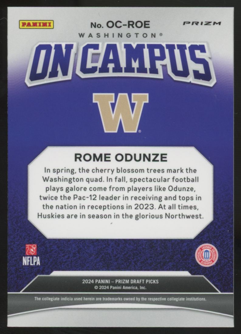 2024 Panini Prizm Draft Picks Rome Odunze RC On Campus #OC-ROE