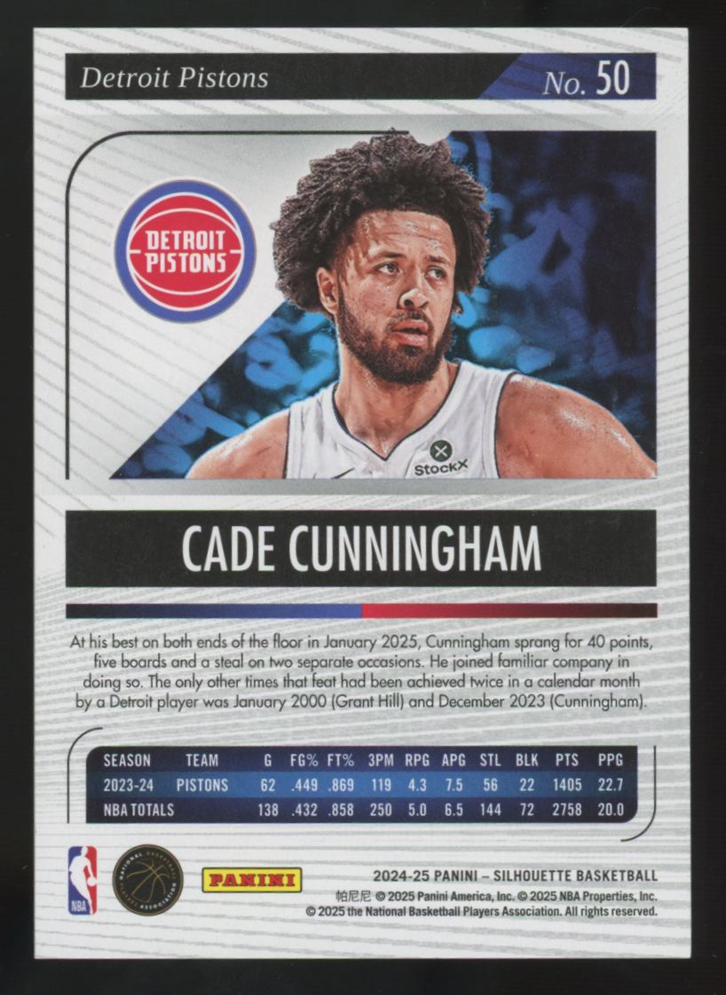 2024-25 Panini Silhouette Cade Cunningham Red /17 #50