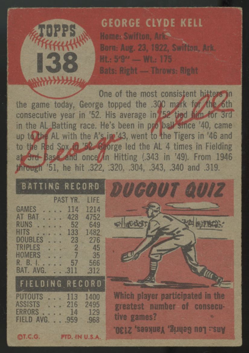 1953 Topps George Kell #138 G/VG (Crease)