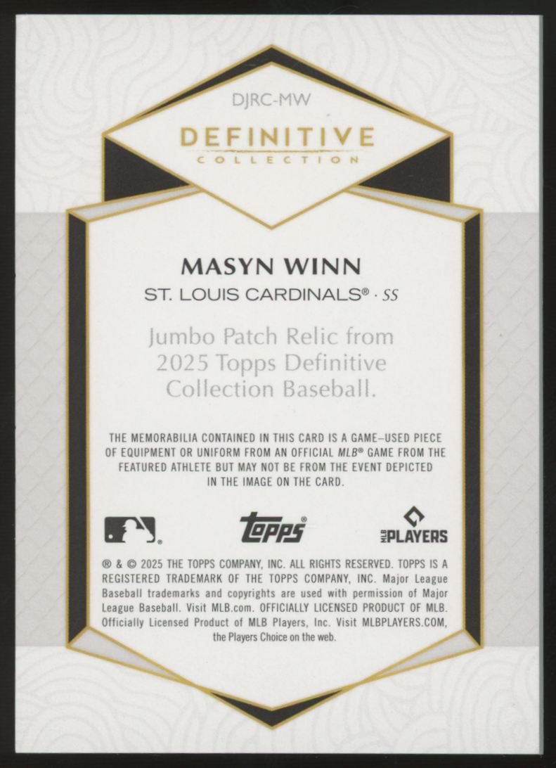 2025 Topps Definitive Collection Masyn Winn Jumbo Patch Relic /50 #DJRC-MW