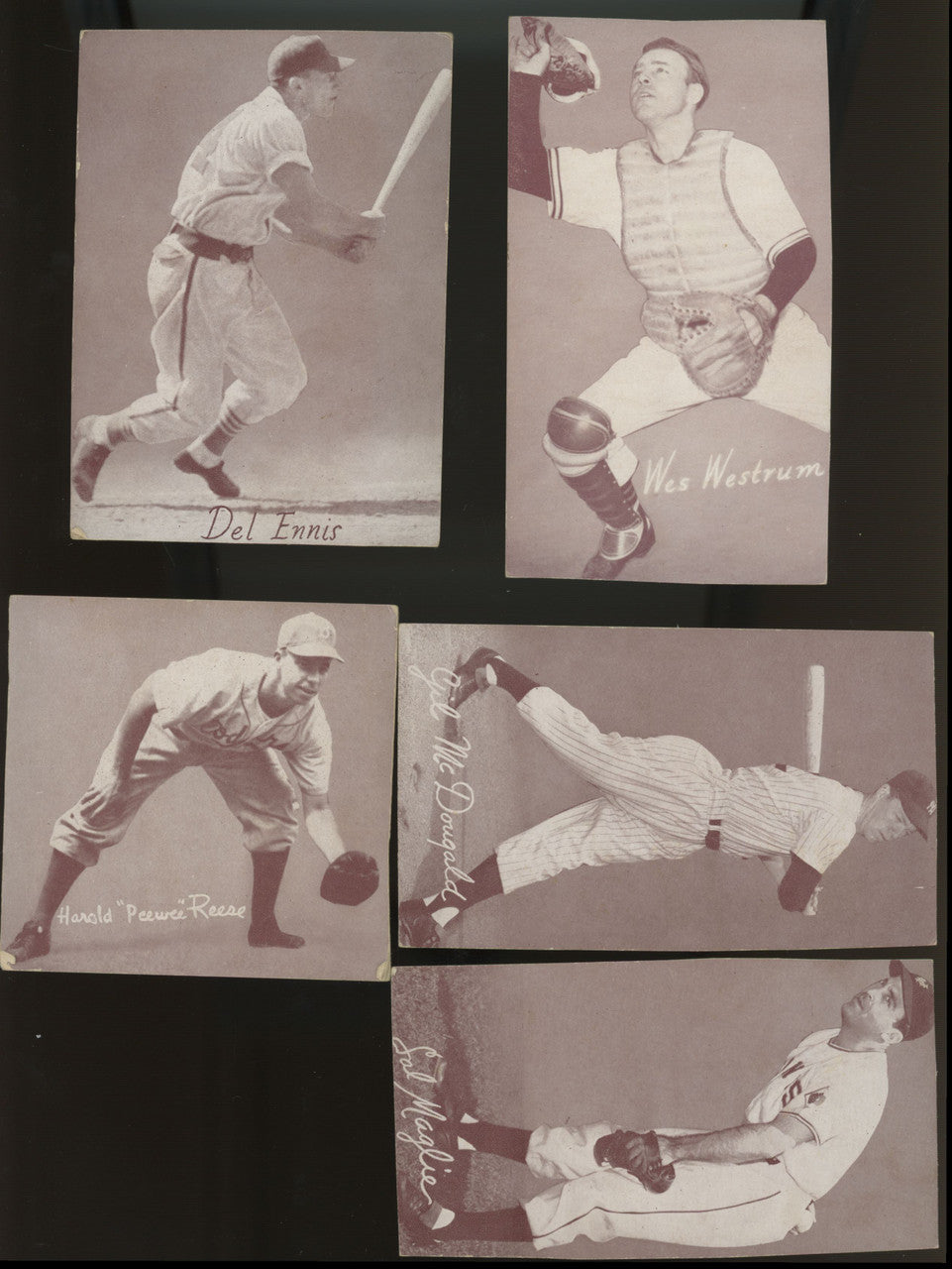 1947-66 Exhibits Baseball Lot of 39 (31 Trimmed) w/ HOFers Rizzuto Spahn Doby
