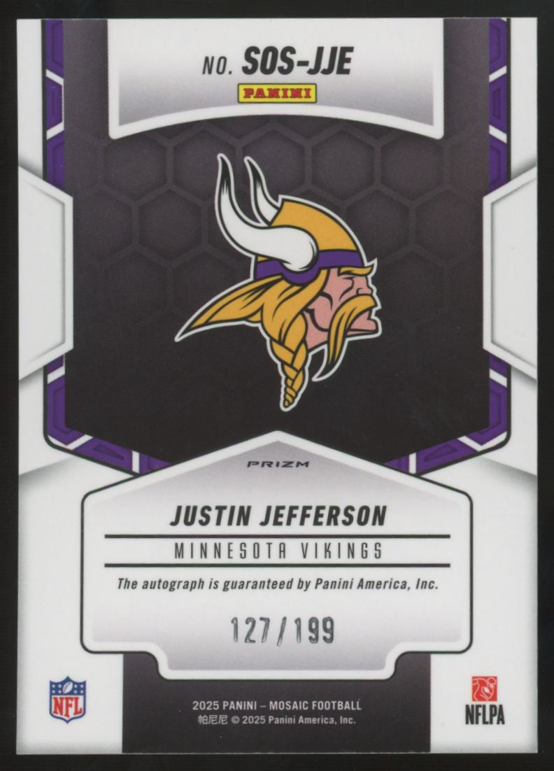 2025 Panini Mosaic Justin Jefferson Red Showtime Auto /199 #SOS-JJE