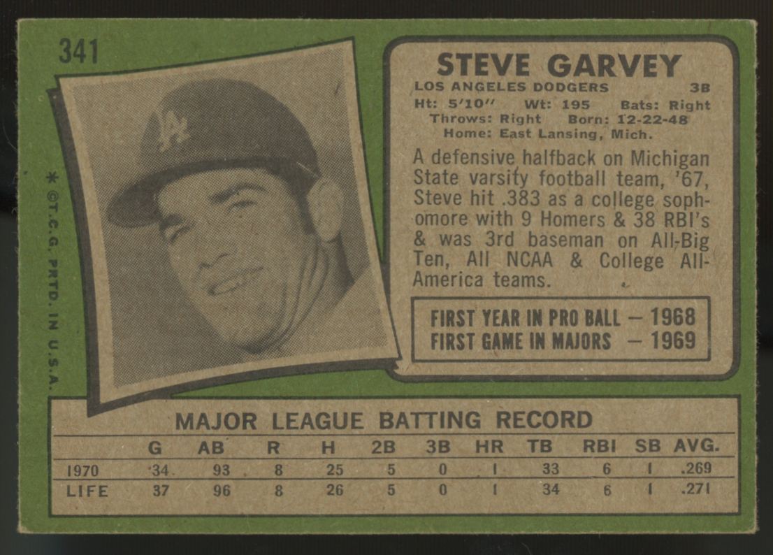 1971 Topps Steve Garvey RC #341 VG/EX "A"