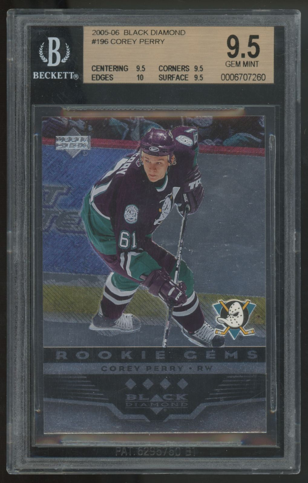 2005-06 UD Black Diamond Corey Perry RC Rookie Gems #196 BGS 9.5