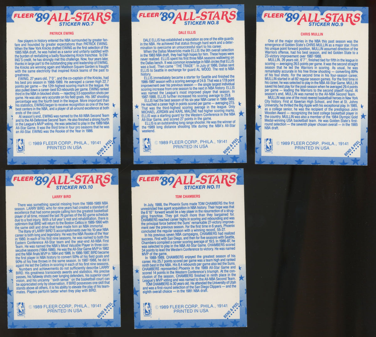 1989-90 Fleer Basketball Stickers Complete Set (11/11) NM