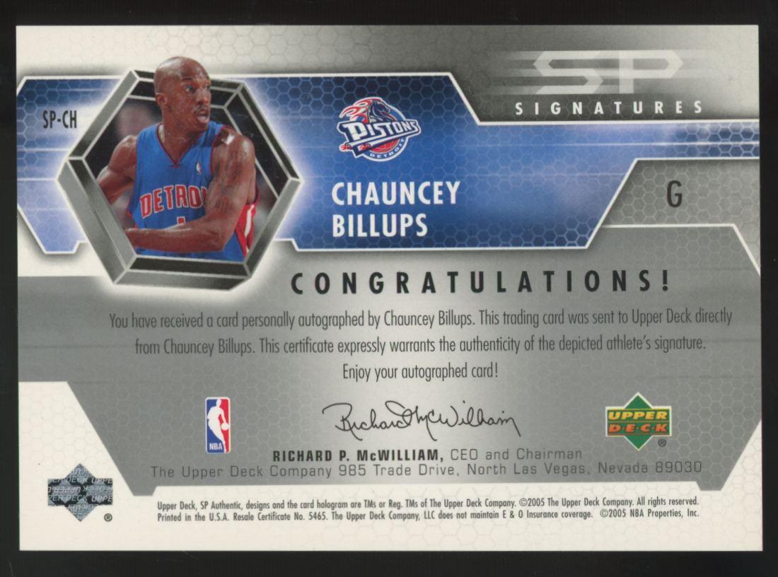 2004-05 Upper Deck SP Authentic Chauncey Billups Auto #SP-CH