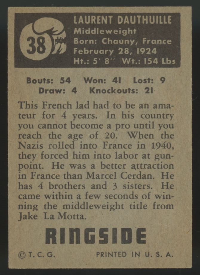 1951 Topps Ringside Laurent Dauthuille #38 VG-EX "A"