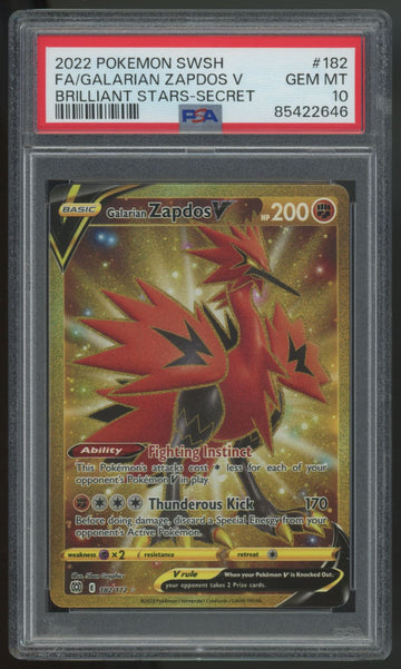 2022 Pokemon Galarian Zapdos V Brilliant Stars Secret #182 PSA 10