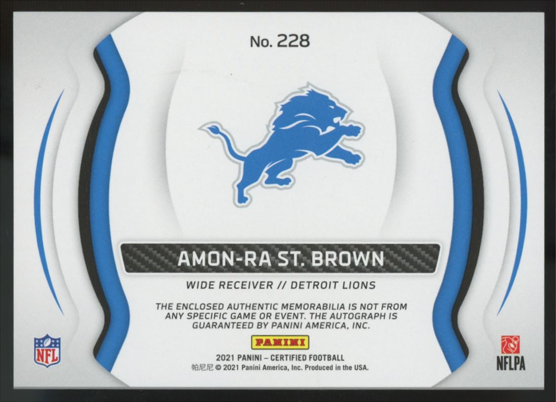 2021 Panini Certified Amon-Ra St. Brown RC Blue Freshman Fabric Patch Auto /75
