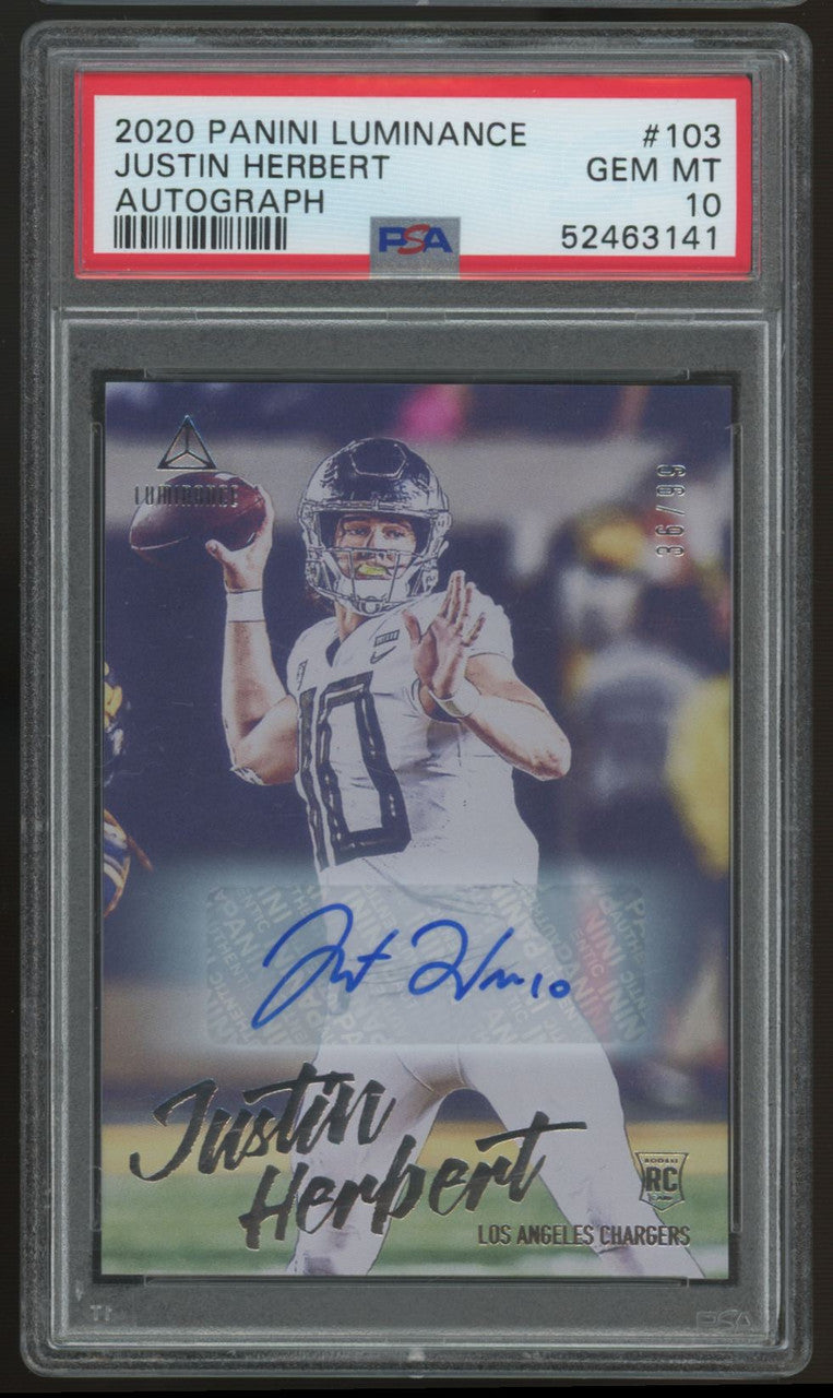 2020 Luminance Justin Herbert RC Auto /99 #103 PSA 10