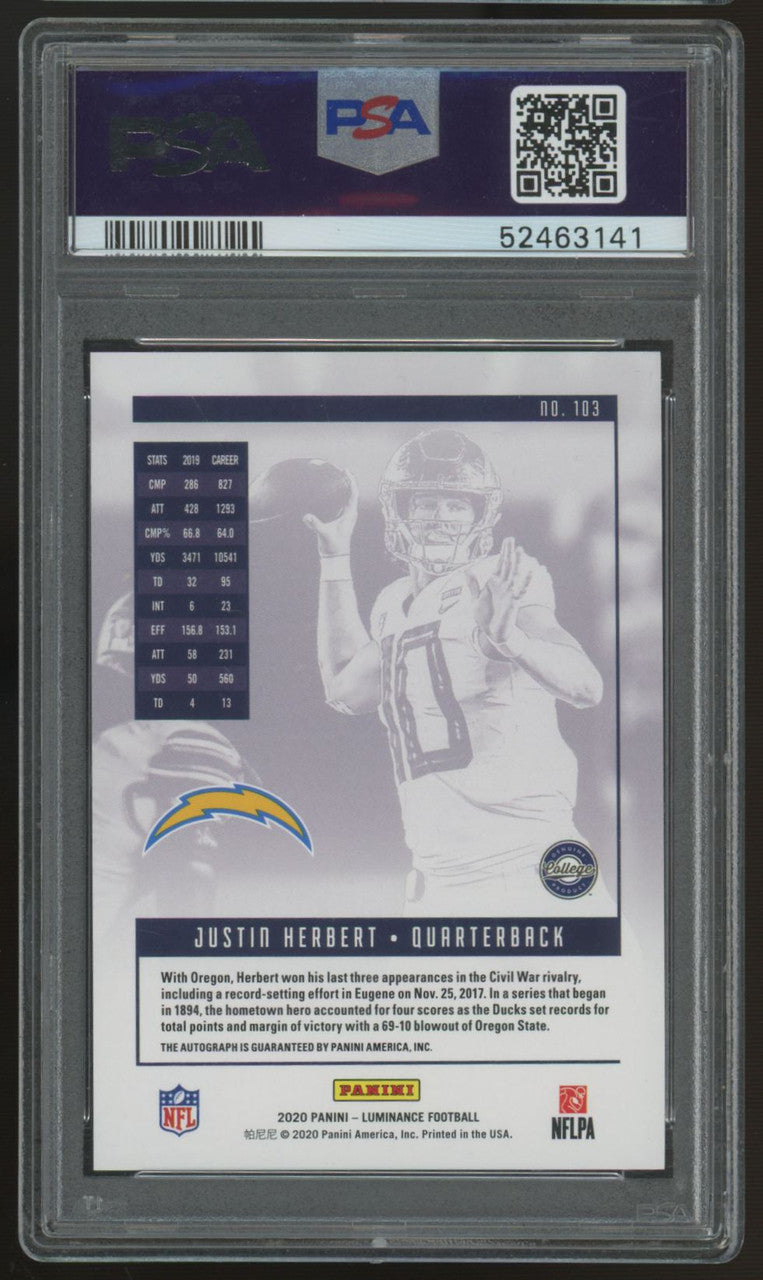 2020 Luminance Justin Herbert RC Auto /99 #103 PSA 10