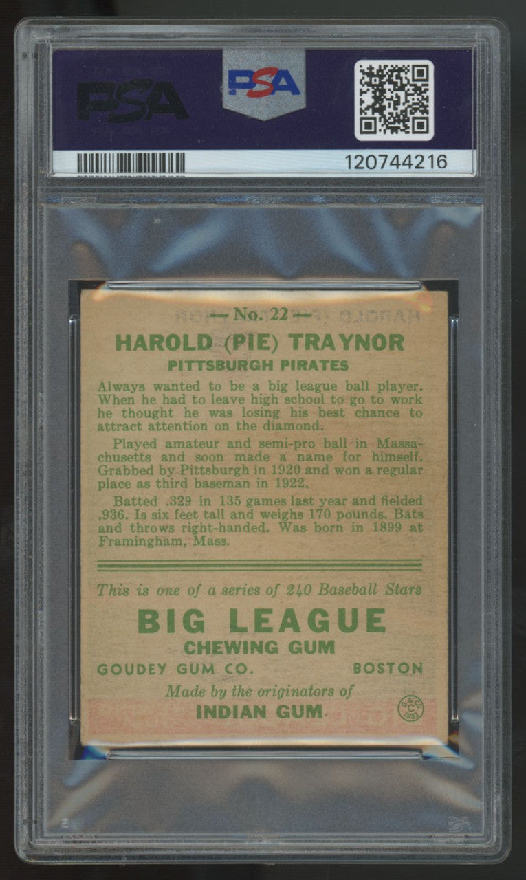 1933 Goudey Harold "Pie" Traynor RC #22 PSA 1.5