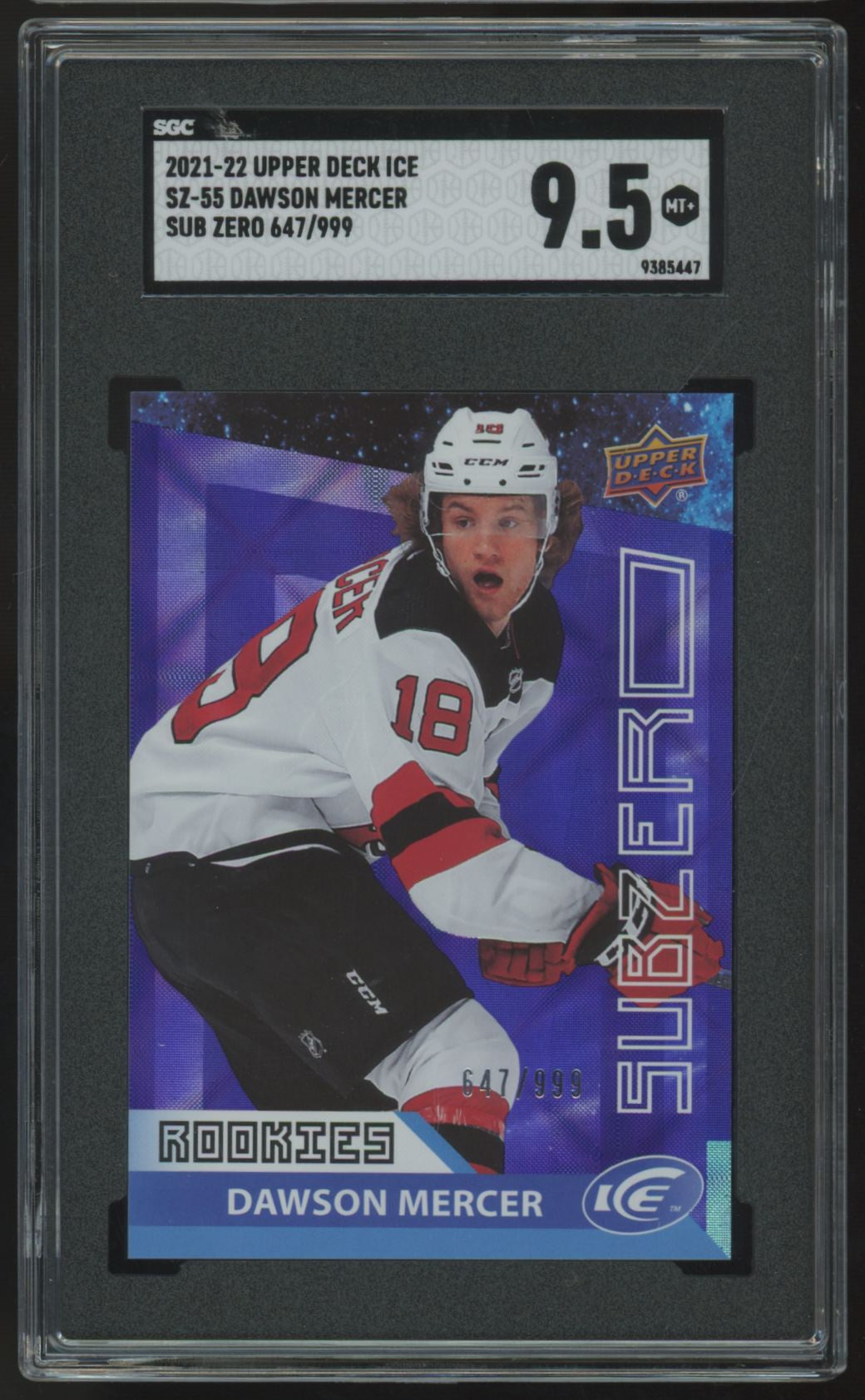 2021-22 Upper Deck Ice Dawson Mercer RC Sub Zero /999 #SZ-55 SGC 9.5