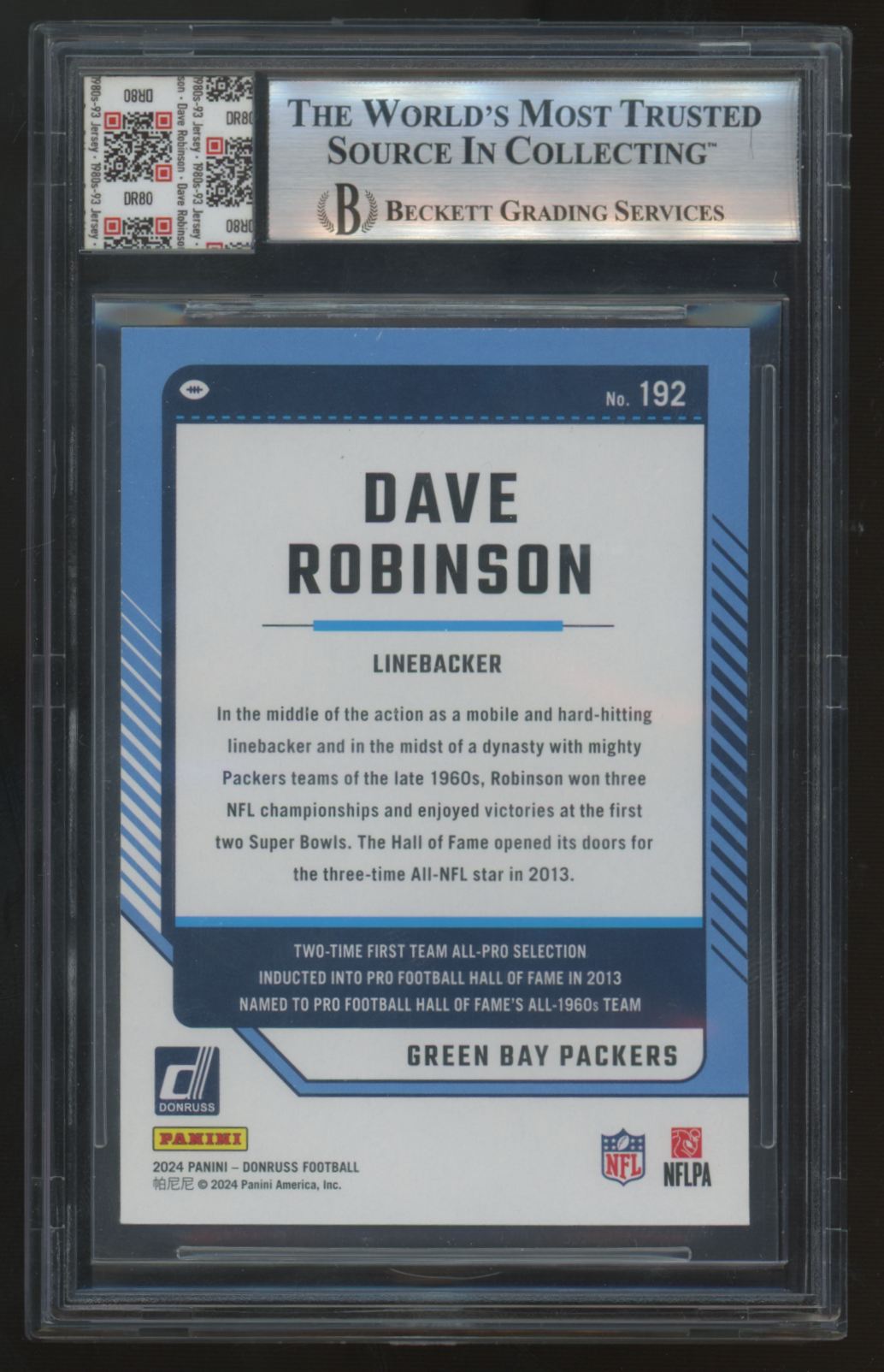 2024 Donruss Dave Robinson Jersey Fusion Patch Cut Auto #192 BGS Authentic