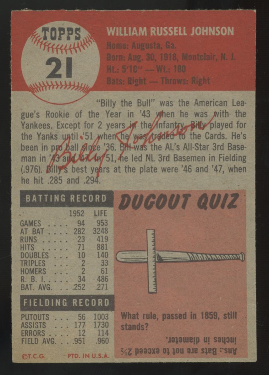 1953 Topps Billy Johnson #21 EX