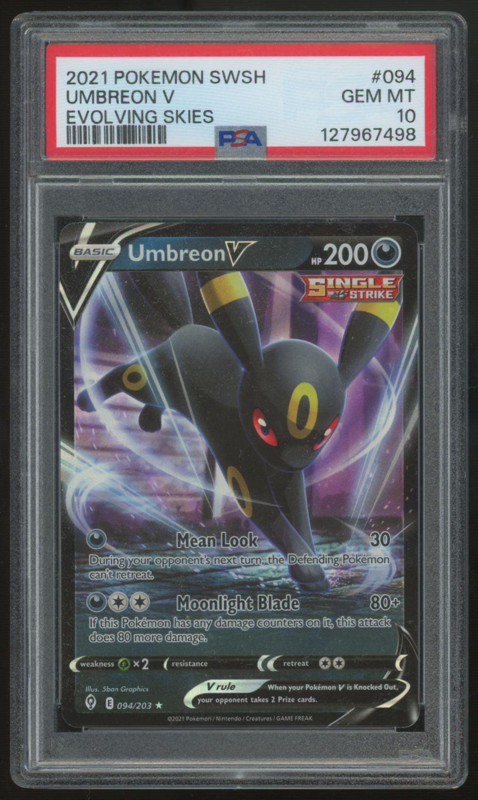 2021 Pokemon Umbreon V Evolving Skies Holo #94 PSA 10