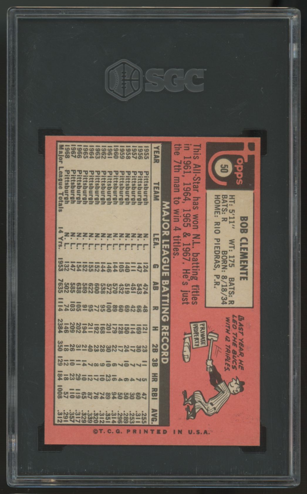 1969 Topps Roberto Bob Clemente #50 SGC 5 *511
