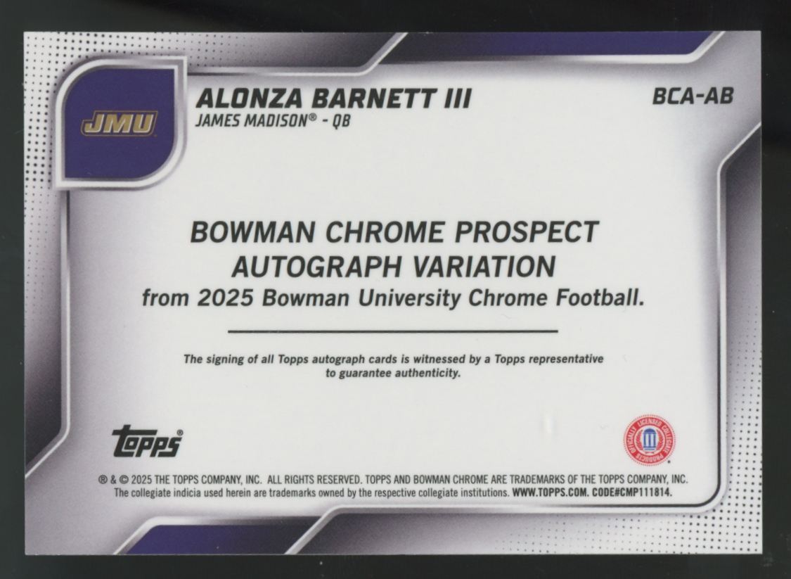 2025 Bowman Chrome U Alonza Barnett III 1st Prospect Black Shimmer Auto /10