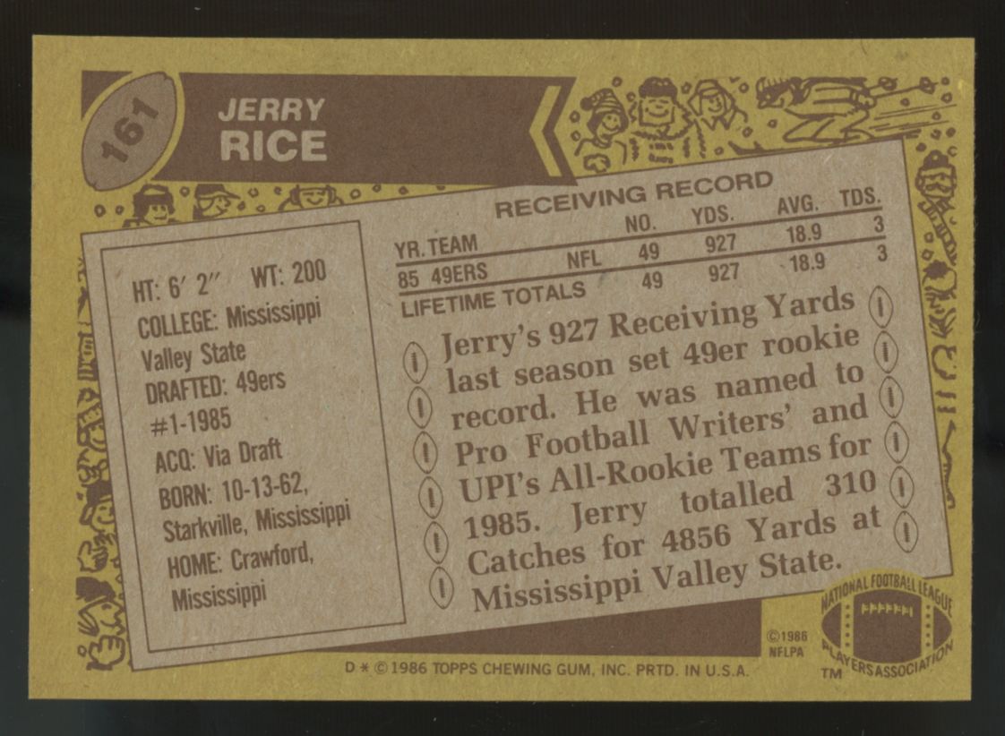 1986 Topps Jerry Rice RC #161 NM "B"