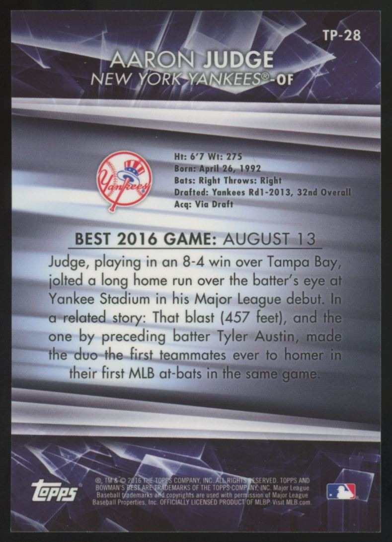 2016 Bowman's Best Aaron Judge Top Prospects Blue Refractor /250 #TP-28