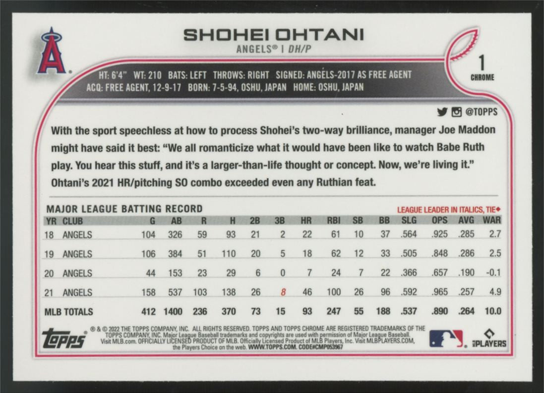 2022 Topps Chrome Shohei Ohtani Prism Refractor #1