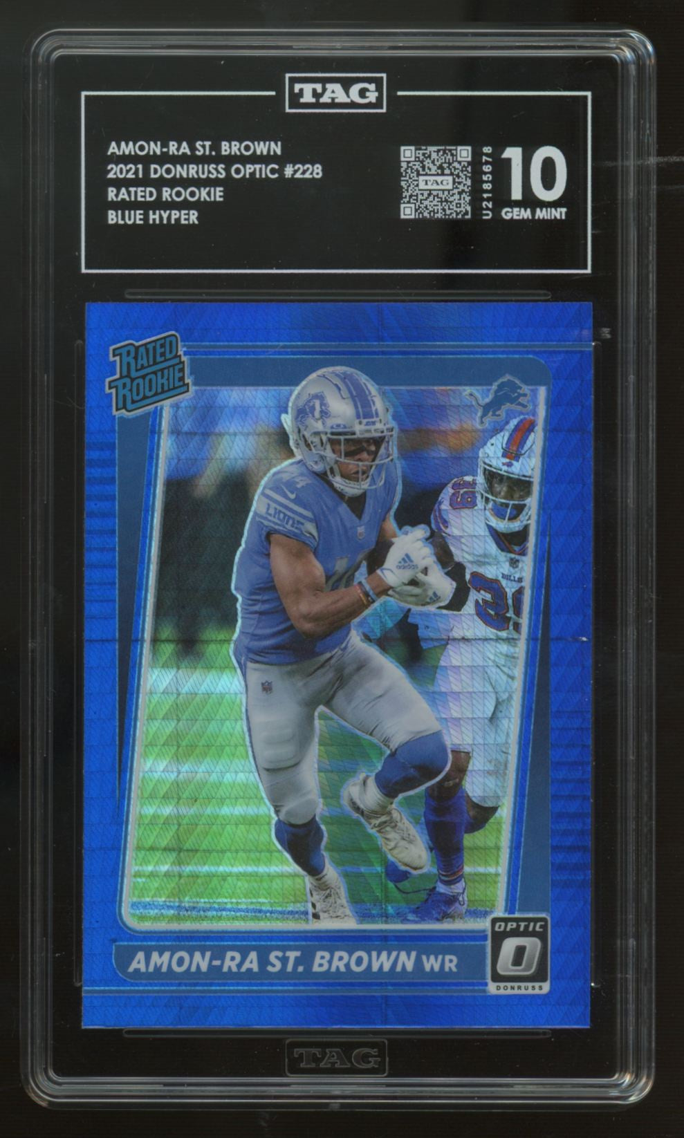 2021 Donruss Optic Amon-Ra St. Brown RC Rated Rookie Blue Hyper #228 TAG 10