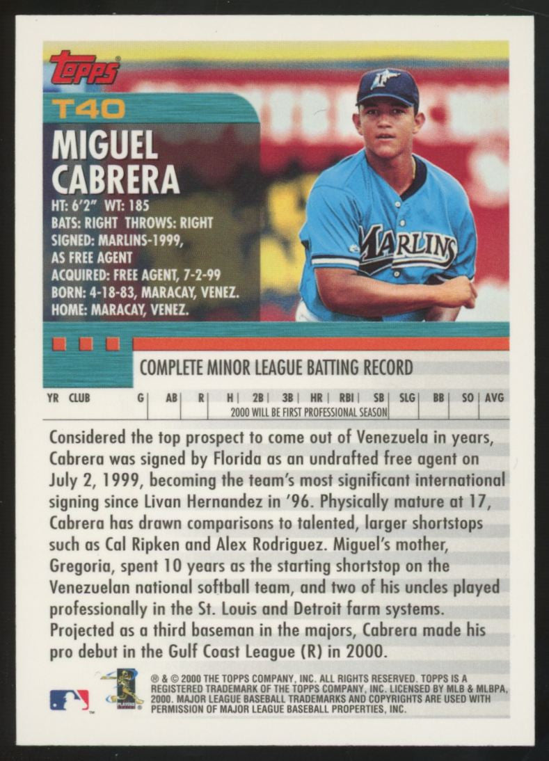 2000 Topps Traded Miguel Cabrera RC #T40